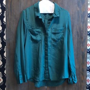 Forest green DKNY silk button-down top
